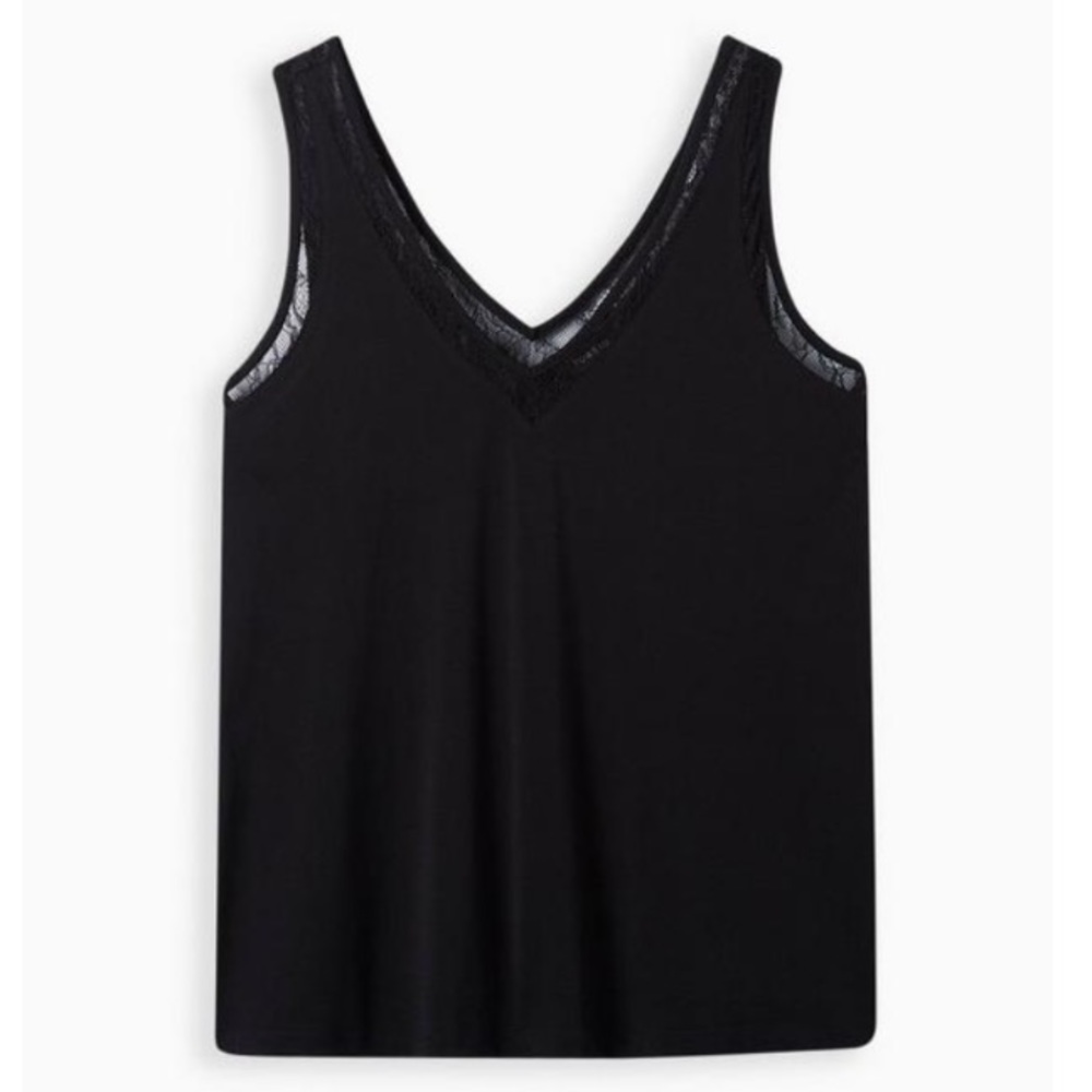 TORRID (Size 6x - 30) Black Studio Crepe Jersey Lace Inset Tank NWT